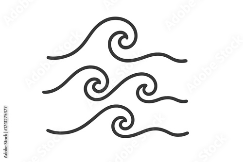 Wave icon set. Linear style vector illustration. Sea, ocean, water flow symbols. Abstract swirl, curl, and ripple graphic elements. Minimalist nature and weather concept.