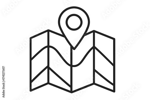 Map location pin icon for navigation and travel. GPS destination pointer symbol. Vector line art for route, position, and address finding. Geolocation marker for tourism.