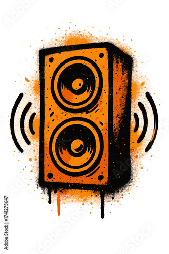 Urban graffiti spray paint loudspeaker. Sprayed street art vector illustration. Music sound speaker icon. Grunge party symbol. Hip hop culture. Stencil audio equipment design.