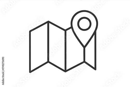 Map location pin icon. GPS navigation and direction symbol. Find destination on a folded map. Travel and tourism concept. Geolocation marker for position and route planning.