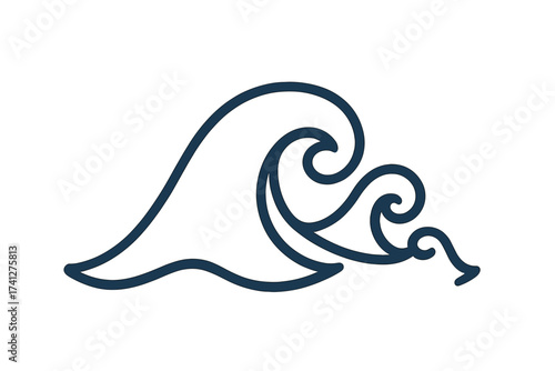 Wave icon curve water symbol with linear style. Abstract ocean wave vector illustration. Minimalist spiral water crest design. Nautical sea wave vector art.