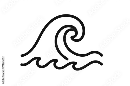 Wave icon in linear style with swirling ocean curl, vector cartoon illustration of water movement and sea wave symbol, minimalistic black outline graphic with transparent background