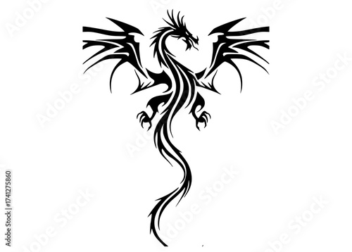 a black and white tribal dragon tattoo designblack, design, dragon, symbol, tail, tattoo 