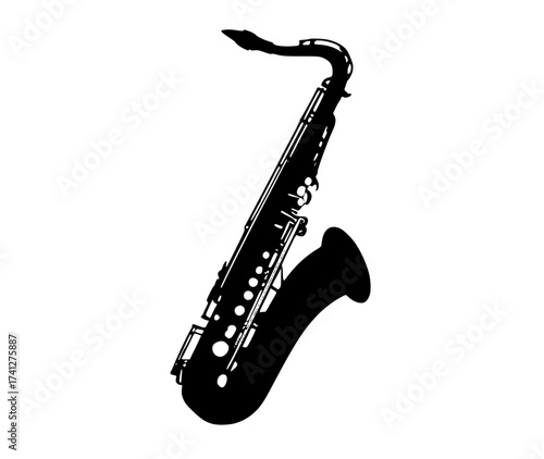 a black and white silhouette of a saxophoneblack, clarinet, instrument, profile, sax 