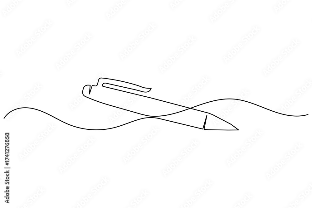 Fototapeta premium Ball pen continuous one line art drawing stationery office pen vector illustration
