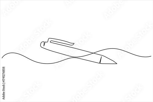 Ball pen continuous one line art drawing stationery office pen vector illustration