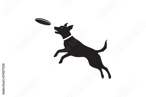 Dog jumping silhouette catching frisbee design