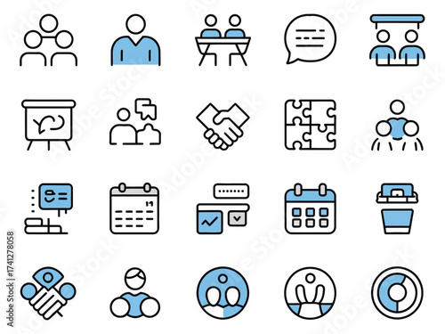 Various professional collaboration and communication icons in a minimalist style.