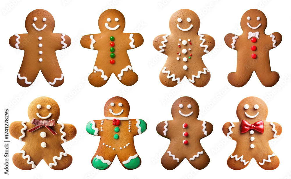 Fototapeta premium PNG Festive gingerbread cookies display, element set on transparent background