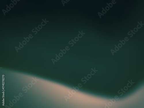 Not created by AI, Abstract gradient with dark green and black tones, softened by curved light in pale green and peach—minimal and atmospheric.