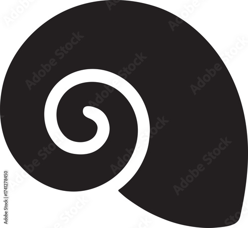 Spiral seashell silhouette in elegant vector style, ideal for ocean, beach, and marine art.