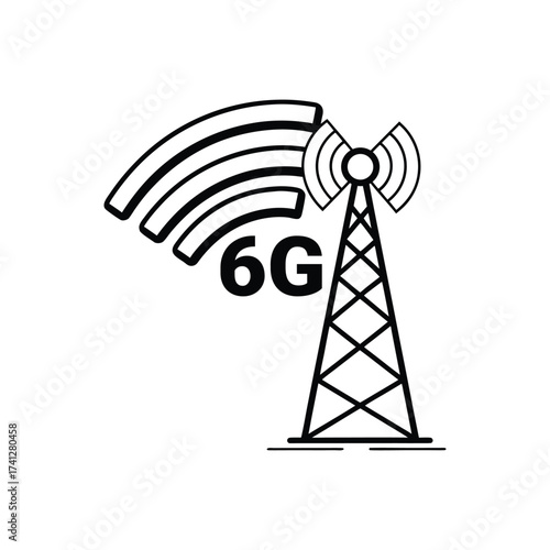 6G Network Tower Icon – Next-Generation Wireless Signal and Connectivity Concept background white