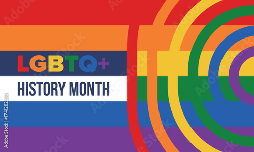 LGBTQ+ history month. Pride Month. Lesbian Gay Bisexual Transgender. Celebrated annual. LGBT flag. Rainbow love concept. Human rights and tolerance. Poster, card, banner and background. Vector