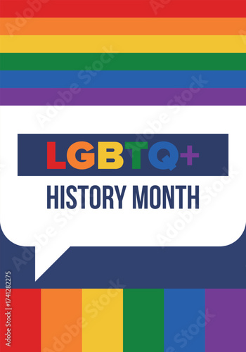 LGBTQ+ history month. Pride Month. Lesbian Gay Bisexual Transgender. Celebrated annual. LGBT flag. Rainbow love concept. Human rights and tolerance. Poster, card, banner and background. Vector
