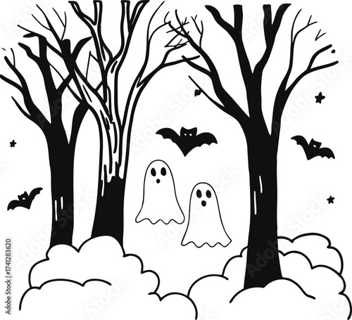 Cursed woods under pale moon