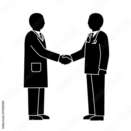 Two doctors shaking hands in a professional agreement for International Doctor's Day  