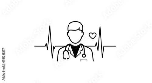 Doctor and ECG Line Vector Medical Concept Illustration