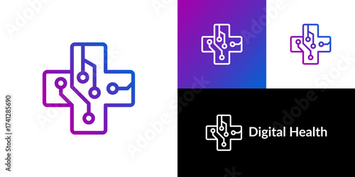 Medical Cross with Circuit Board Digital Health Logo