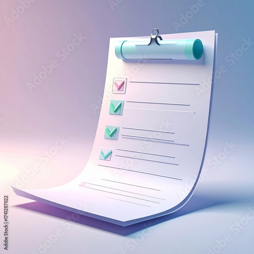 
3D Stylized Clipboard and Checklist with Office Supplies