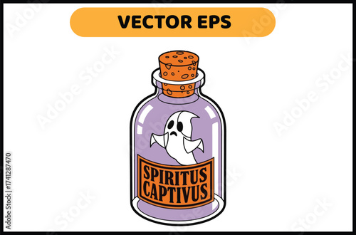 Vector art of halloween bottle with ghost and text