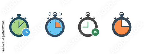 Set of clock icons different  type of colorful clock icons 