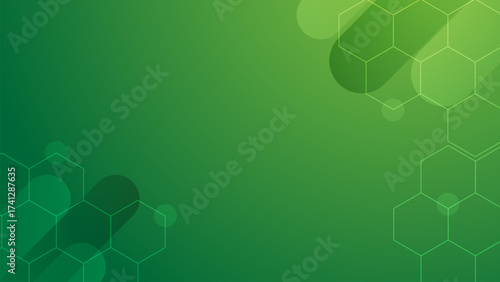 abstract green gradient technology background with hexagon shapes for banner and card