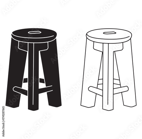 Simple outline illustration of two modern bar stool designs in black and white