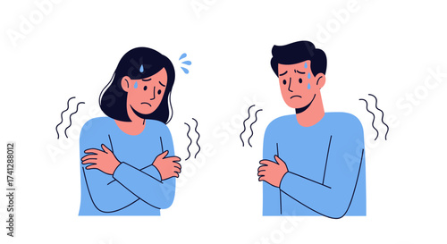 Illustrations of a man and a woman shivering with cold symptoms and discomfort.