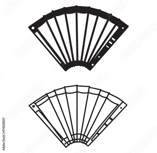 Two black and white hand fan vector illustrations on a clean white background