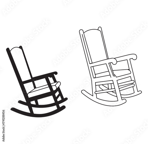 Two black and white rocking chairs vector illustration showing classic furniture design