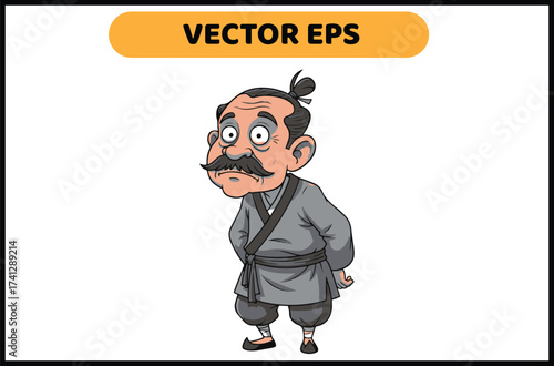 Vector art of cartoon old man with mustache and bun
