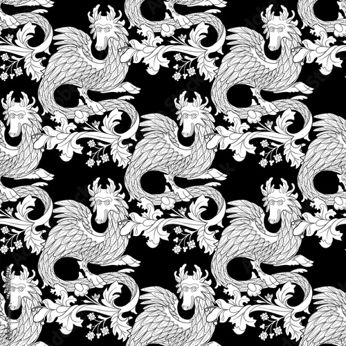 Vector graphic pattern of a funny blue dragon