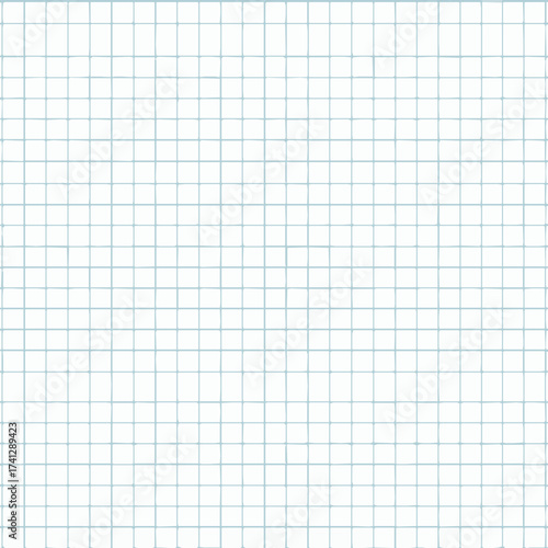 Seamless light blue grid paper texture background with white squares and thin blue lines vector illustration