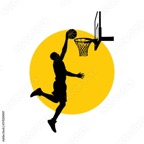 Silhouette icon vector design of a basketball player making a slam dunk
