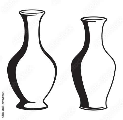 Two stylized black and white vase illustrations against a clean white background