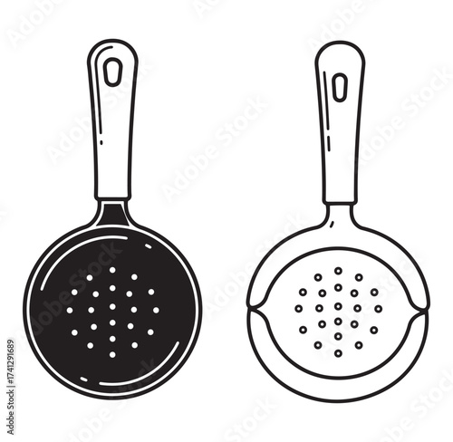 Vector illustration of two kitchen skimmers in minimalist black and white style