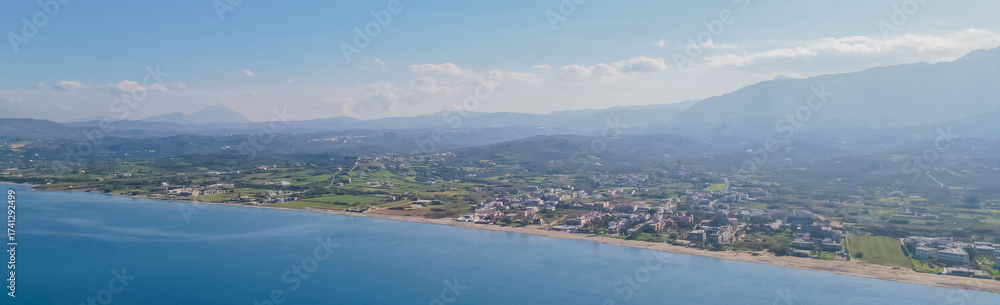 Fototapeta premium Paradise Greek island Crete from drone panoramic view in clear weather