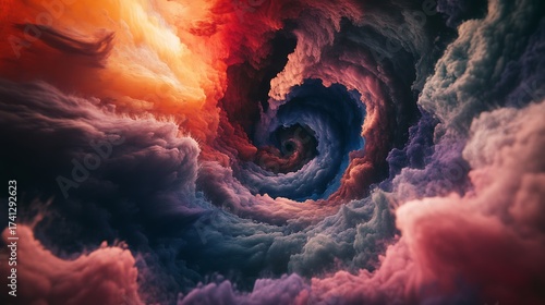 Vibrant Vortex A Mesmerizing Abstract Artwork of Swirling Colors and Cloud-Like Textures