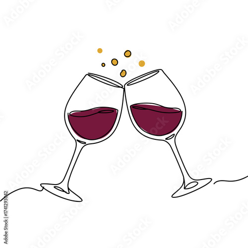 Wine glasses clinking with red wine and bubbles on white background  