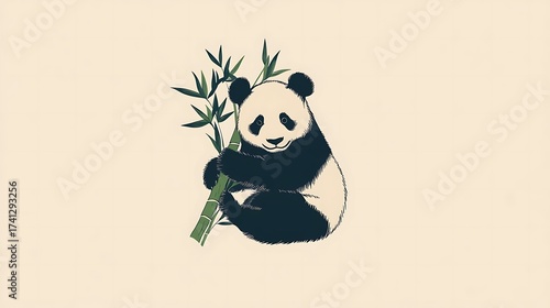 Bamboo Bliss Adorable Panda Illustration on Neutral Canvas