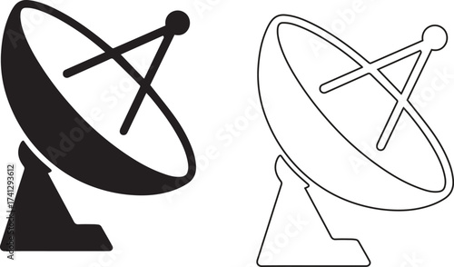 Satellite dish icon, antenna silhouette vector, communication equipment graphic, signal receiver symbol