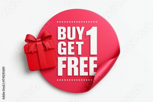 Wallpaper Mural Red circular sticker with buy one get one free offer and a small gift box Torontodigital.ca