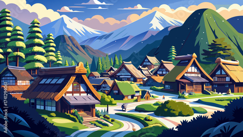 The Ancient Villages of Shirakawa-go and Gokayama in Japan feature steep thatched-roof houses nestled in mountain valleys, exemplifying traditional adaptation to harsh winters and cultural heritage 