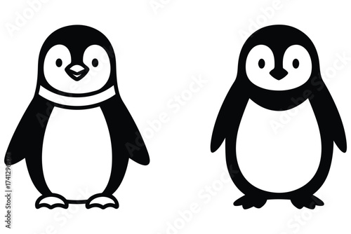 Cute penguin silhouettes set fun animal character collection design