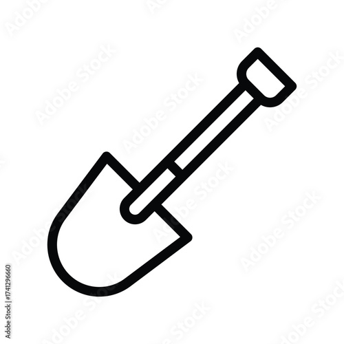 A black outline of a shovel with a Dshaped handle