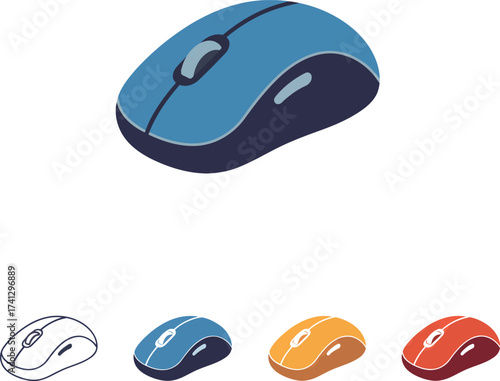 Computer Mouse Icons: Blue, Outline, Orange, Red