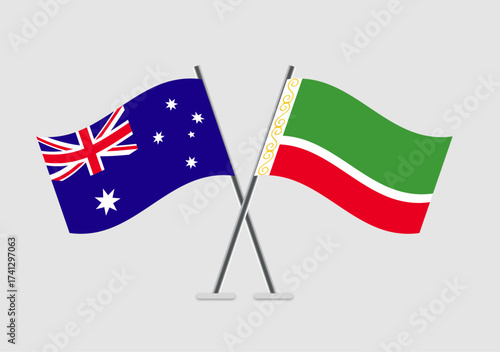 Australia and Chechen Republic vector flags in neutral color scheme background