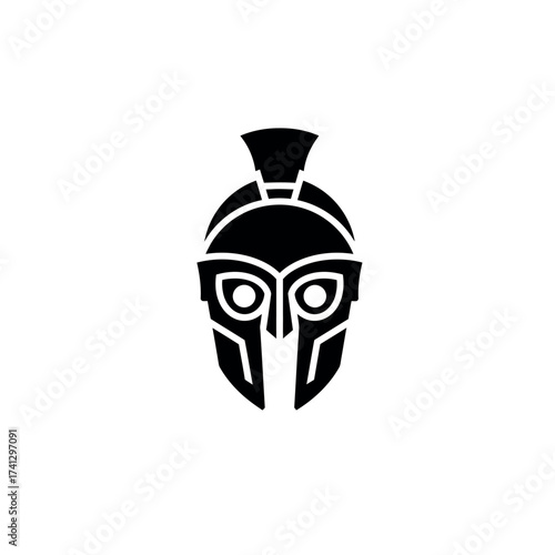 Black Spartan warrior helmet icon on a white background.