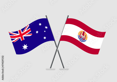 Australia and French Polynesia vector flags in classic meeting symbolism