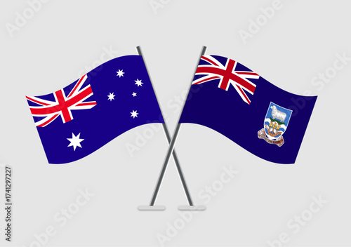 Australia and Falkland Islands vector flags on light background with poles